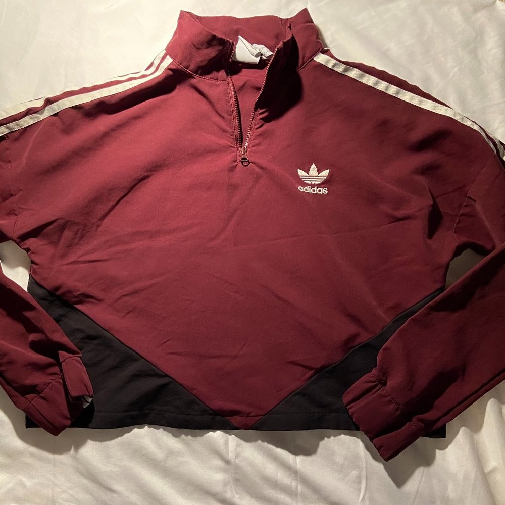 Pacsun Adidas Maroon Crop Quarter-Zip Windbreaker